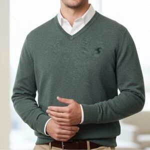 Polo Ralph Lauren Men's Green V Neck Cotton Sweater Size XXL Preppy Office